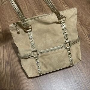 Kathy Van Zeeland Beige Tan Suede rhinestone womens Purse Handbag